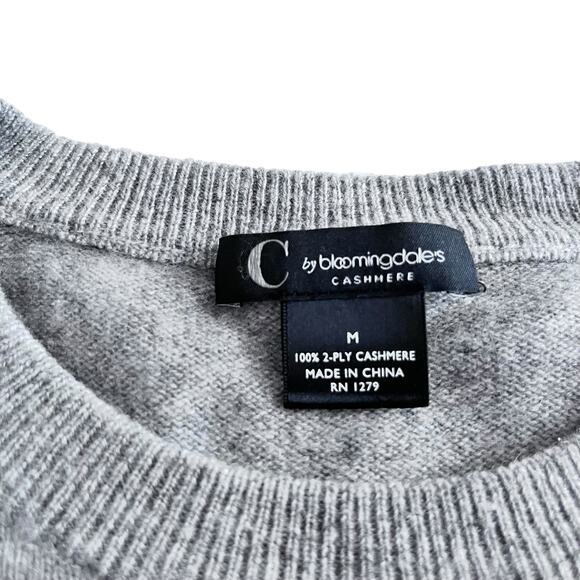 Bloomingdales 100% Cashmere Sweater Gray 3/4 Sleeve Round Neck Rhinestone - Picture 2 of 5